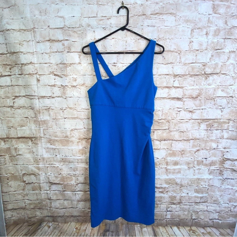 DVF Diane Von Furstenberg Nomie Knit Stretch Asymmetric Dress in Blur Size 10